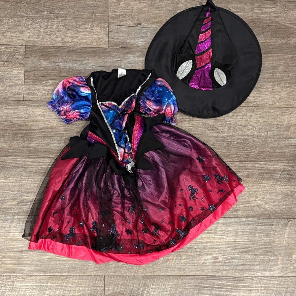 Magical Unicorn Witch Kids Costume - Black, Pink, Purple Size 6x